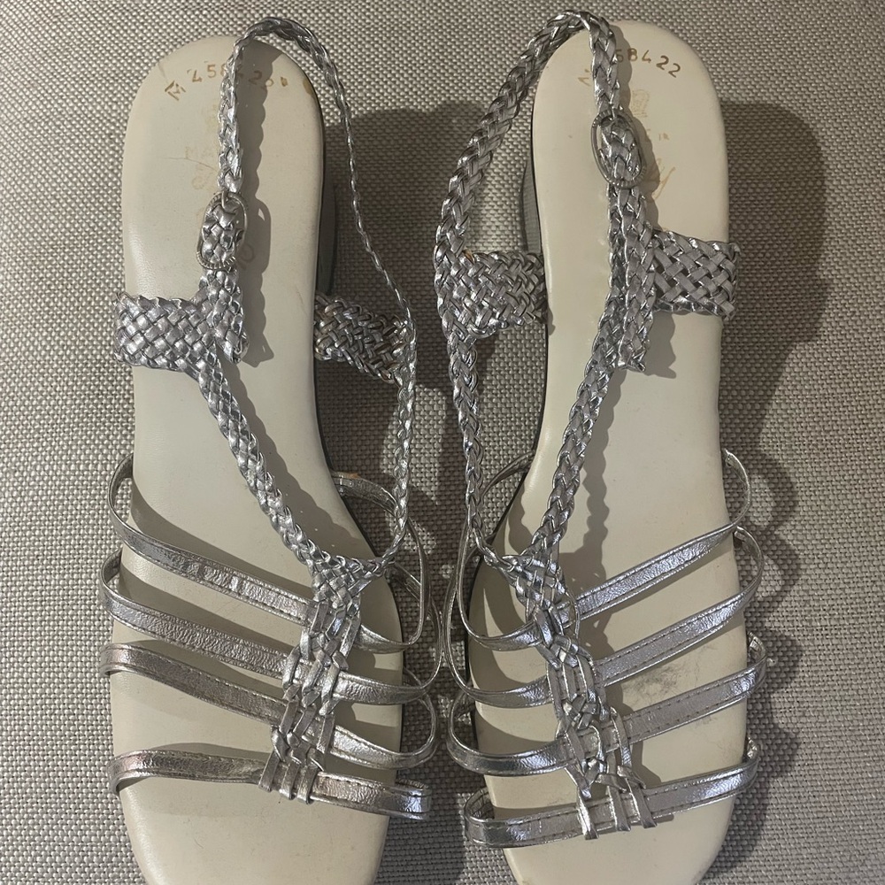 Vintage Chic Silver Braided Sandals